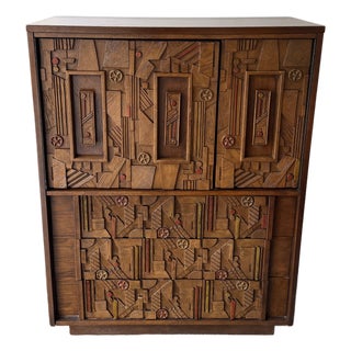 Mid-Century Modern Brutalist Wood Sculpture Cabinet by Lane. Usa, 1970s For Sale