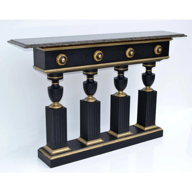Neoclassical Maison Jansen Style Neoclassical Black & Gold Console Bronze Beveled Marble Top For Sale - Image 3 of 12