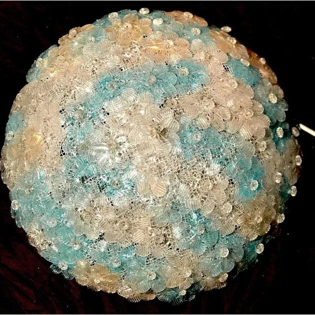 Blue and Ice Murano Glass Ceiling Lamp from Barovier & Toso, 1970s For Sale - Image 6 of 14