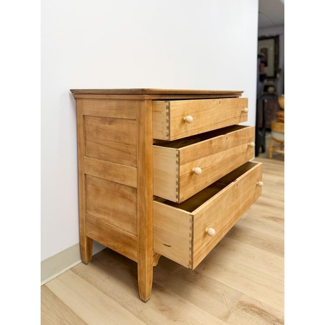 Primitive Scrubbed Pine Three Drawer Dresser Dovetail Porcelain Knobs Vintage For Sale - Image 12 of 14