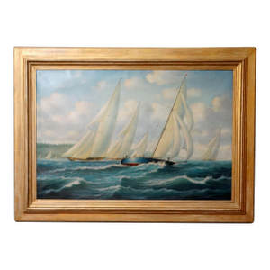 Large Cowes Regatta Yachts Race Oil Painting