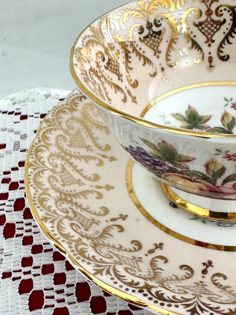 Paragon Pale Peach Fruit Orchard Teacup and Saucer, Vintage