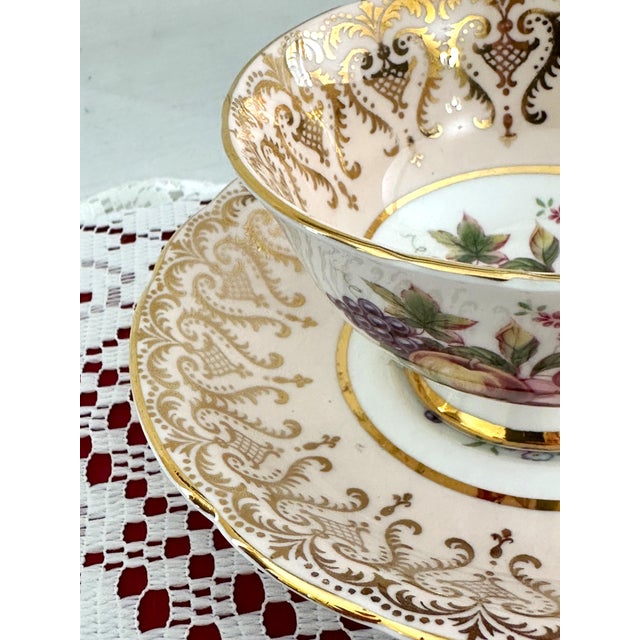 Victorian Paragon Pale Peach Fruit Orchard Teacup and Saucer, Vintage Victorian Teacup For Sale - Image 3 of 8