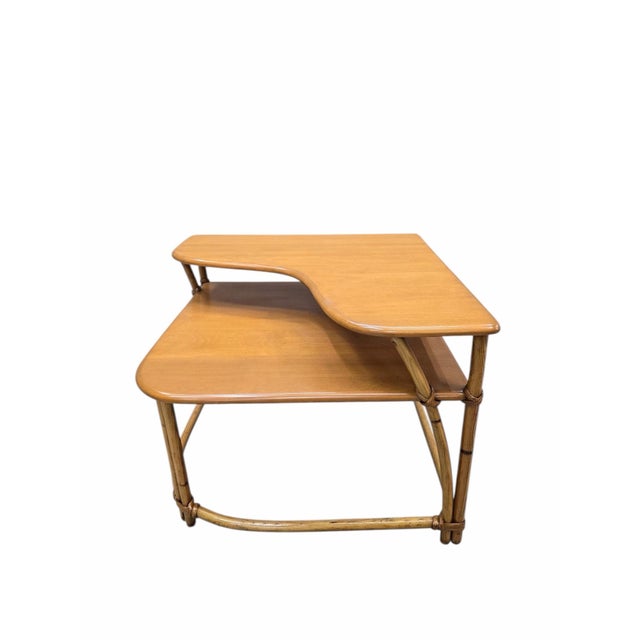 Mid-Century Modern Mid 20th Century MCM Coastal L Shaped Side Table by Heywood Wakefield "Ashcraft“ For Sale - Image 3 of 9