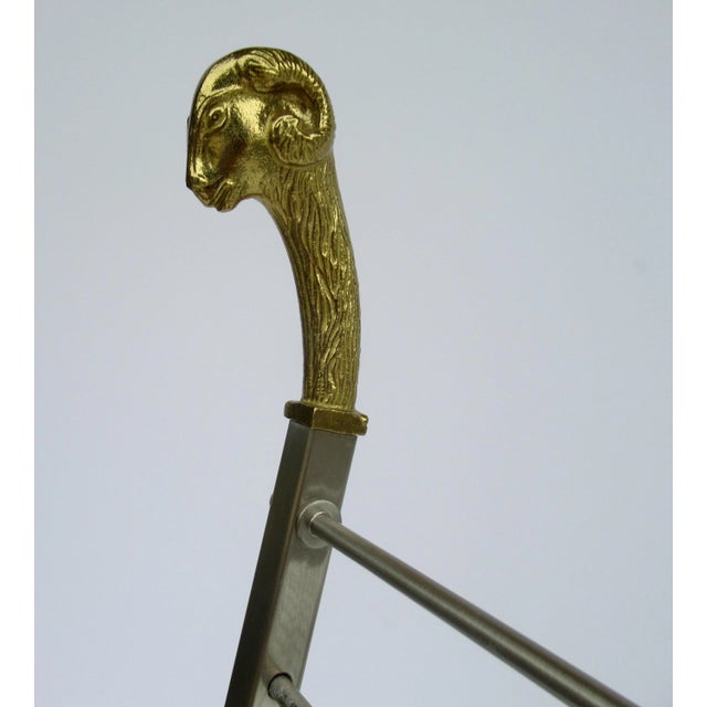 Brass Vintage C.1970's Italian Maison Jansen Polished Brass and Satin Nickel Ram Head & Hoofed Magazine Rack/Holder For Sale - Image 8 of 13