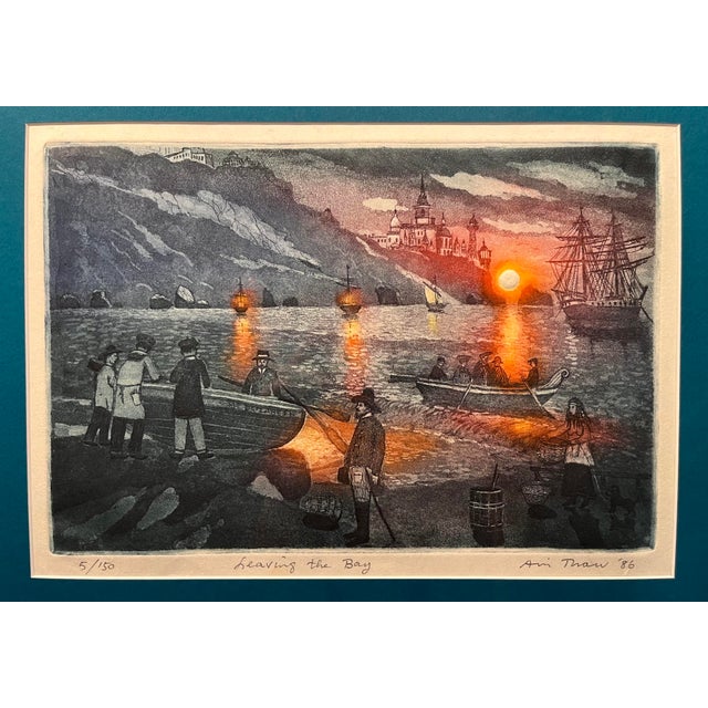 Vintage 1986 AVI THAW "Leaving the Bay” Limited Edition 5/150 Etching, Signed Aprox. dimensions: Frame: 18"H x 24"W...