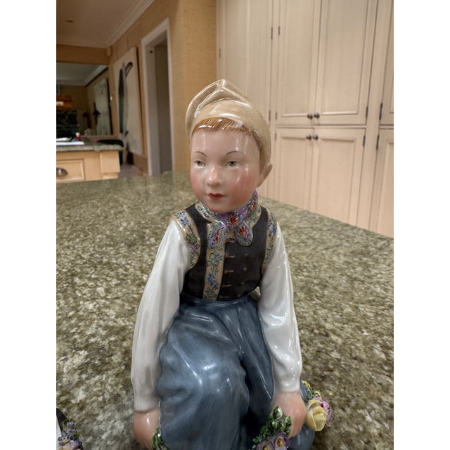 Gray Pair of Early 1900s Royal Copenhagen Carl Martin-Henson Figurines of a Boy and Girl For Sale - Image 8 of 11
