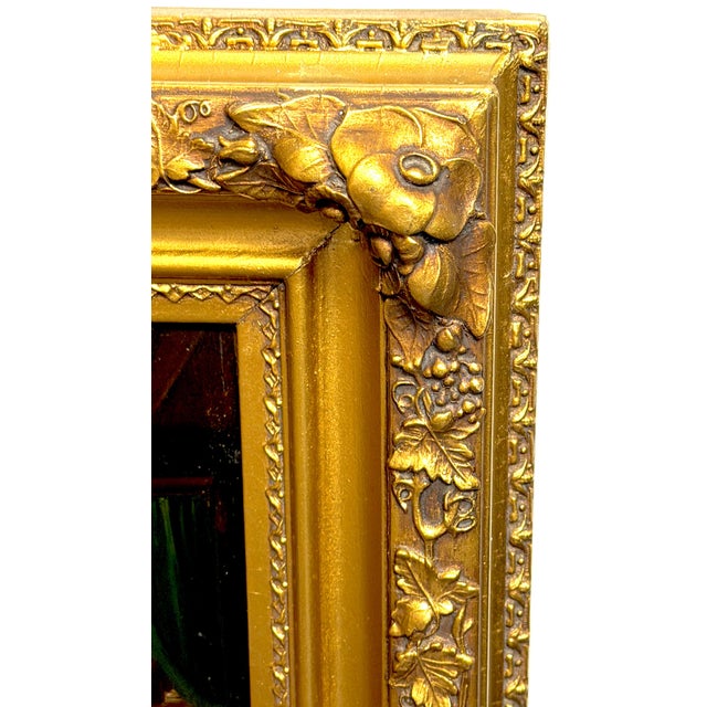 19th Century Biedermeier Genre Painting “The Surprise" Oil on Tin Original Frame For Sale - Image 10 of 14