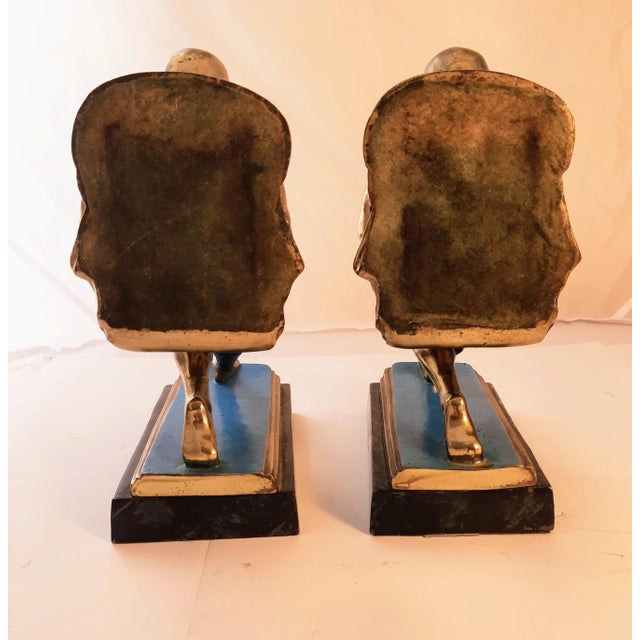 Mid-Century Modern Vintage Art Deco Painted Muscle Male Men Figurine Bookends Sports For Sale - Image 3 of 10