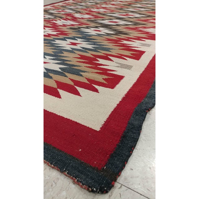 Mid 20th Century Vintage Navajo Carpet, Folk Rug, Handmade Wool, Beige, Red, Tan For Sale - Image 5 of 10