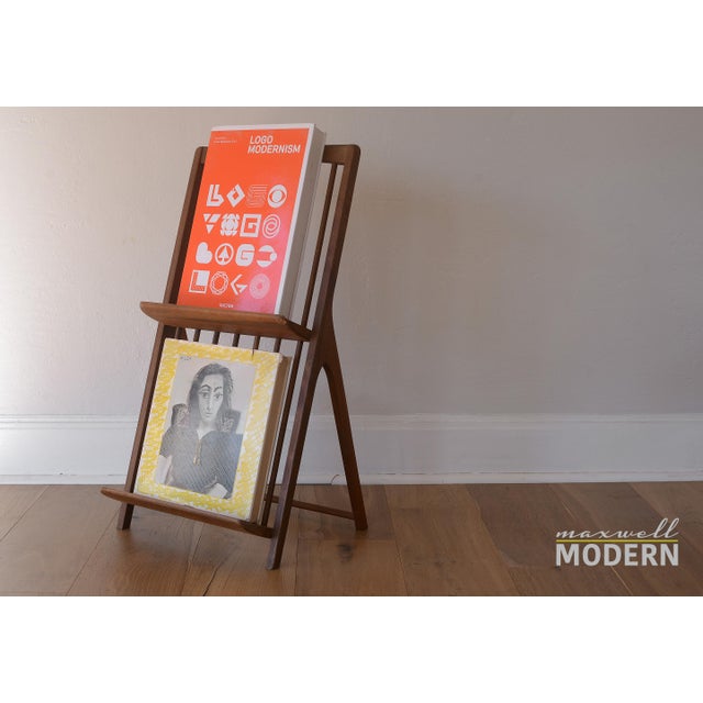 Rare vintage MCM sculpted walnut 2-tier magazine/book stand.