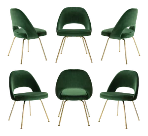 Original Saarinen Executive Armless Chairs in Emerald Velvet, Custom Gold Edition - Set of 6