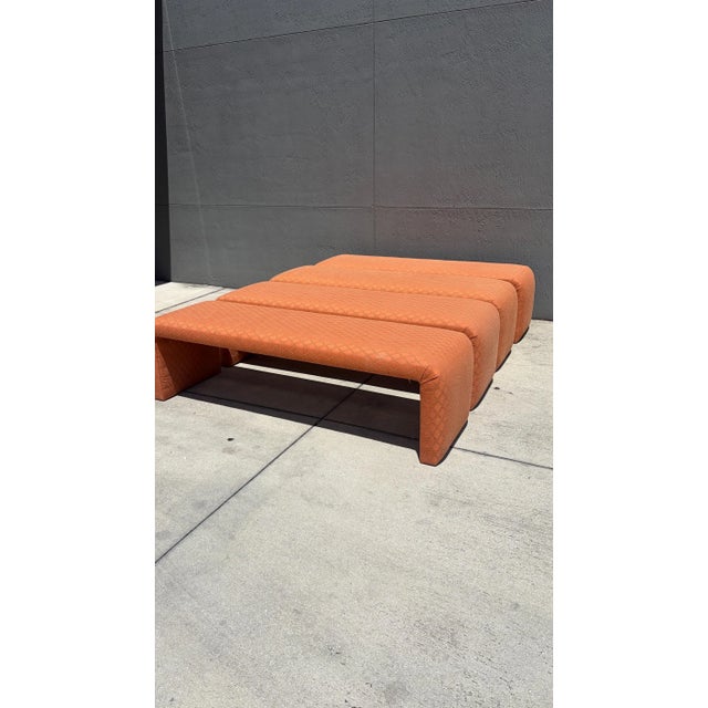1980s Pair of 74 Inch Upholstered Waterfall Benches For Sale - Image 4 of 4