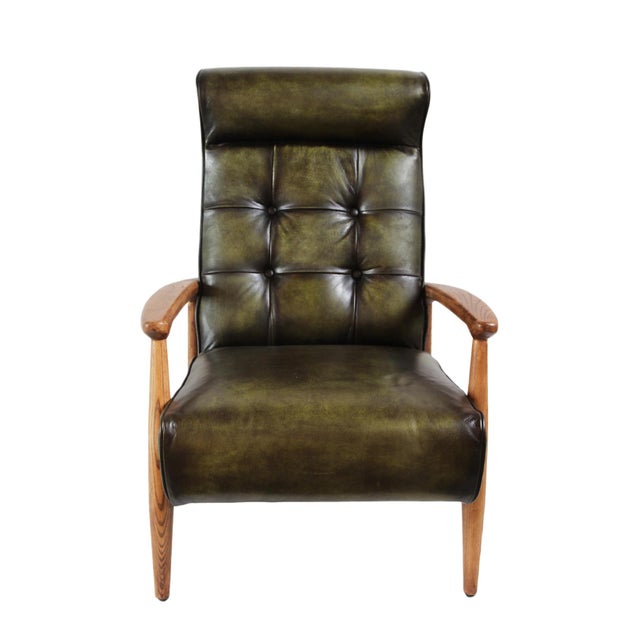 Green Leather Oak Club Chair Chairish