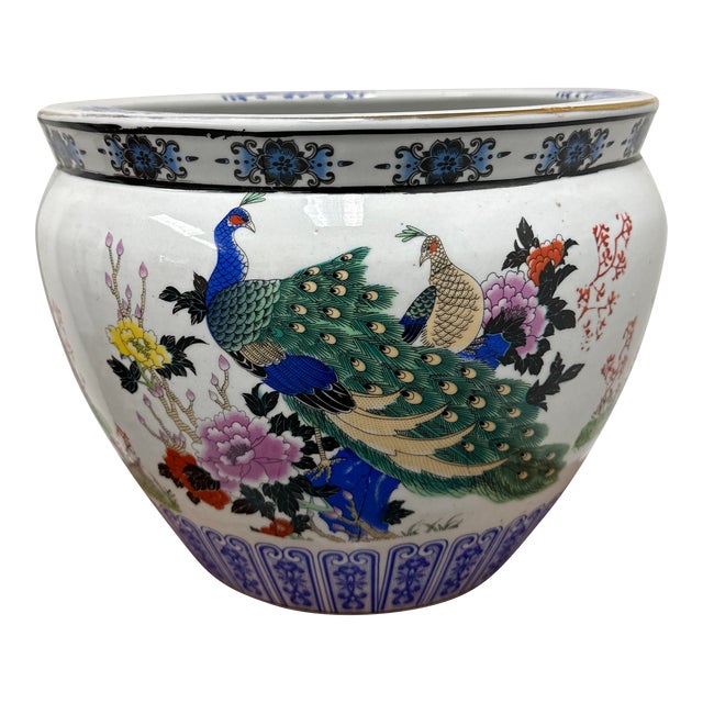 Blue + White Ceramic Fishbowl Planter Chairish