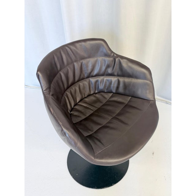1980s Vintage Brown Leather Swivel Cocktail Chairs, Italy, 1980s, Set of 2 For Sale - Image 5 of 10