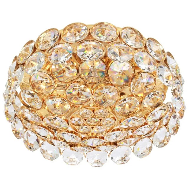 Gilt Brass and Crystal Glass Encrusted Chandelier from Palwa, Germany, 1970s For Sale - Image 11 of 11