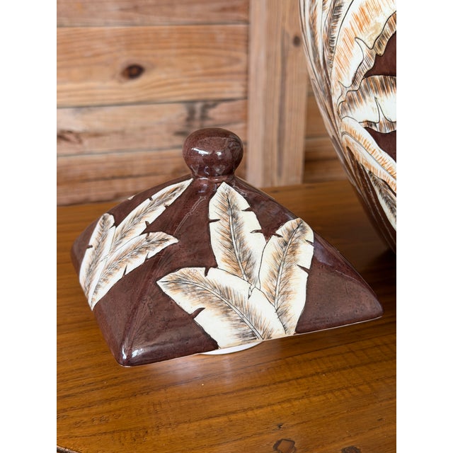 Monumental Tropical Banana Leaf Porcelain Ginger Jar For Sale - Image 4 of 12