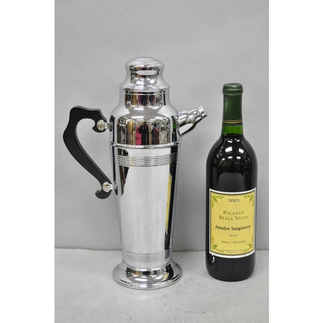 Vintage Art Deco Style Silver Plated Martini Bar Cocktail Shaker Pitcher with Black Bakelite Handle. Circa Mid 20th...