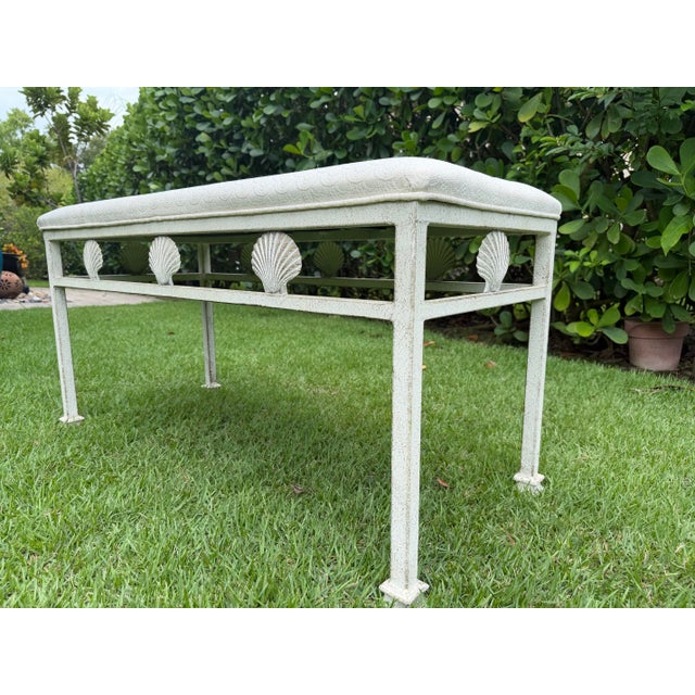 Vintage Palm Beach Scallop Shell Motif Upholstered Bench For Sale - Image 10 of 12