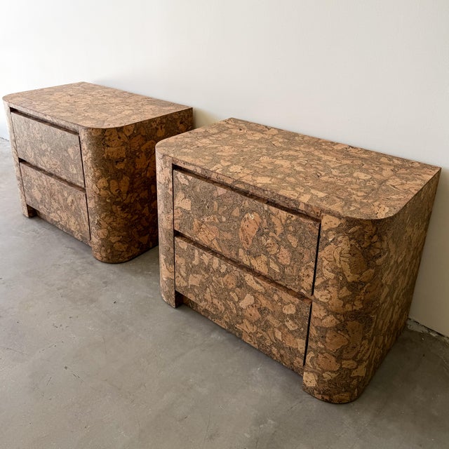 Vintage 1970s Mid Century Modern Pair of Cork Nightstands Burlwood For Sale - Image 9 of 12
