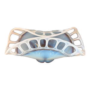 Vintage Murano Style Blue Opaline Art Glass Openwork Centerpiece Bowl