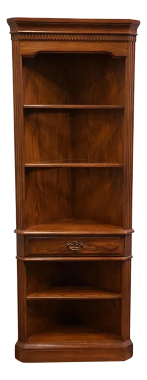 Hammary Furniture American Traditional Solid Oak 28" Lighted Corner Bookcase Wall Unit