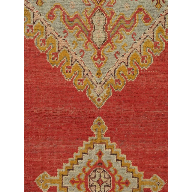 Antique Turkish Oushak Rug, Handmade Wool Oriental Rug in Coral and Lt Blue For Sale - Image 16 of 17