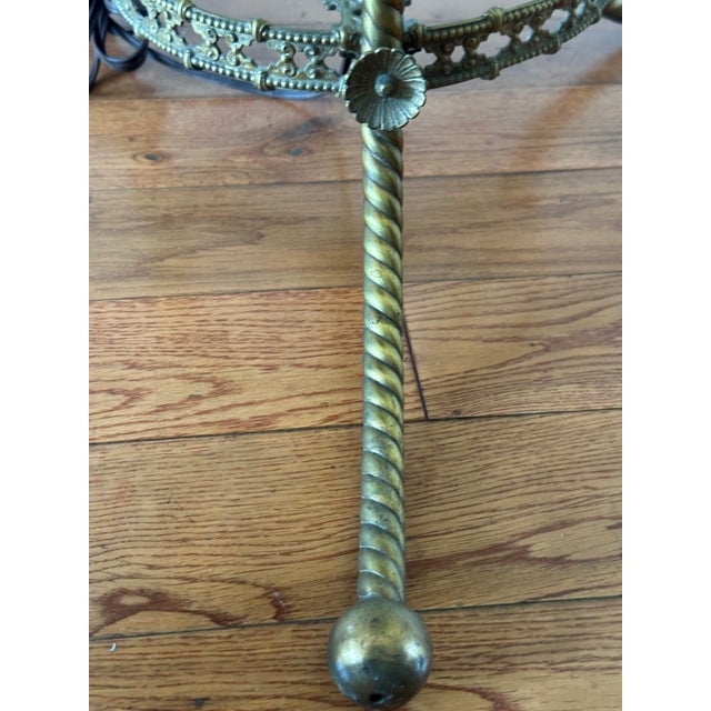 Brass Victorian Brass Converted Oil Lamp Marble Side Table Floor Lamp For Sale - Image 8 of 16