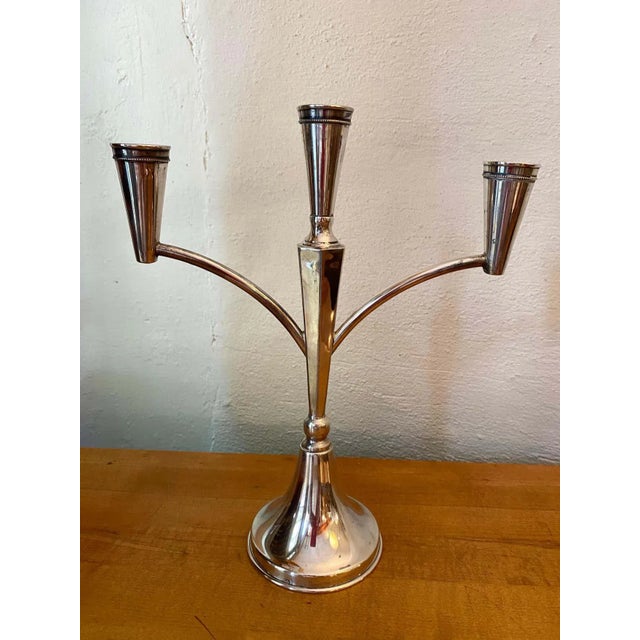 Sterling Silver 3 Arm Candlabra For Sale - Image 11 of 12
