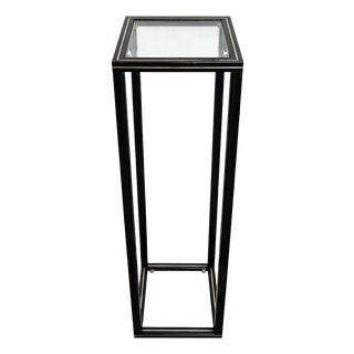 Vintage French Glass and Black Metal Plant Stand or Pedestal by Pierre Vandel, 1980s For Sale