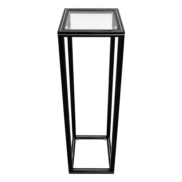 Vintage French Glass and Black Metal Plant Stand or Pedestal by Pierre Vandel, 1980s For Sale