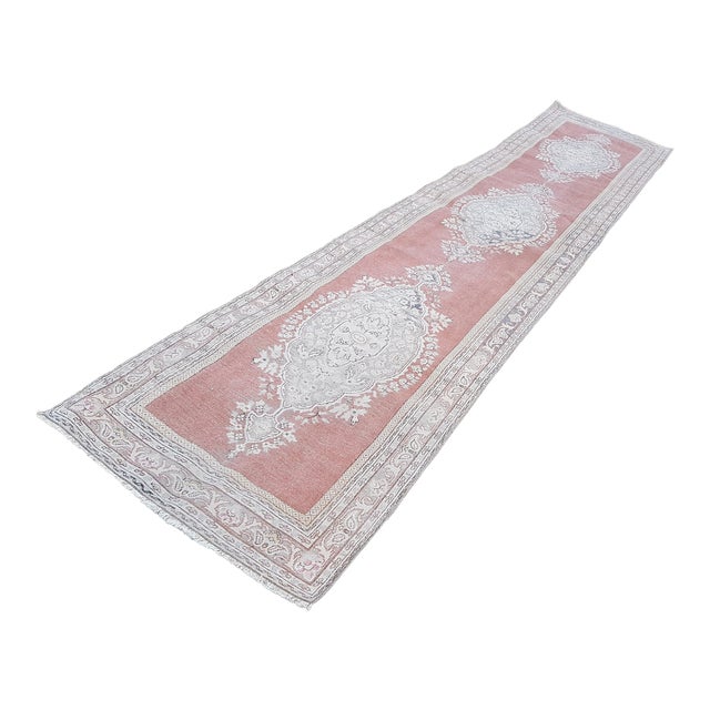 Neutral Hall Runner Faded Rugs Runner Vintage Oriental Turkish