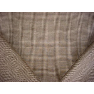 Ralph Lauren Lcf65210f Hughes Glen in Earth - Grey Brown / Sand Linen Tartan Plaid Upholstery Drapery Fabric - 2-5/8 Yards For Sale