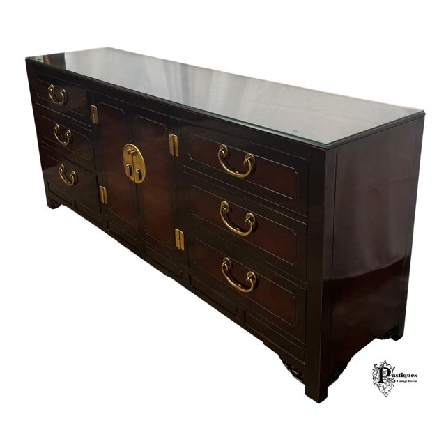 Hickory White Vintage Hickory White Chinoiserie Style Burl Wood & Lacquer Dresser & Mirror For Sale - Image 4 of 12