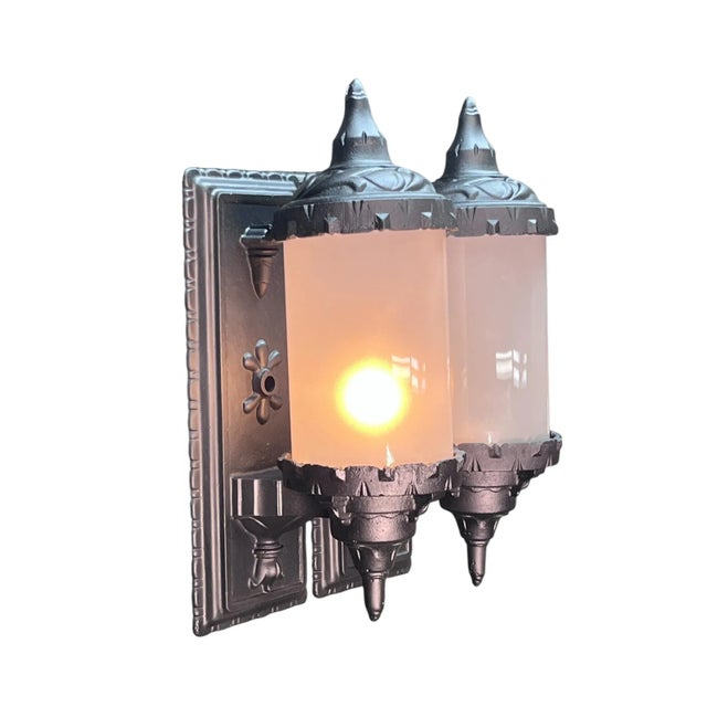 Art Deco 1910s Pair Exterior Lights With Glass Cylinder Shades #2551 For Sale - Image 3 of 5