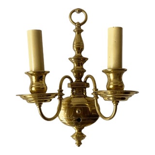 Vintage Dutch Baroque Style Brass Double Arm Wall Sconce For Sale
