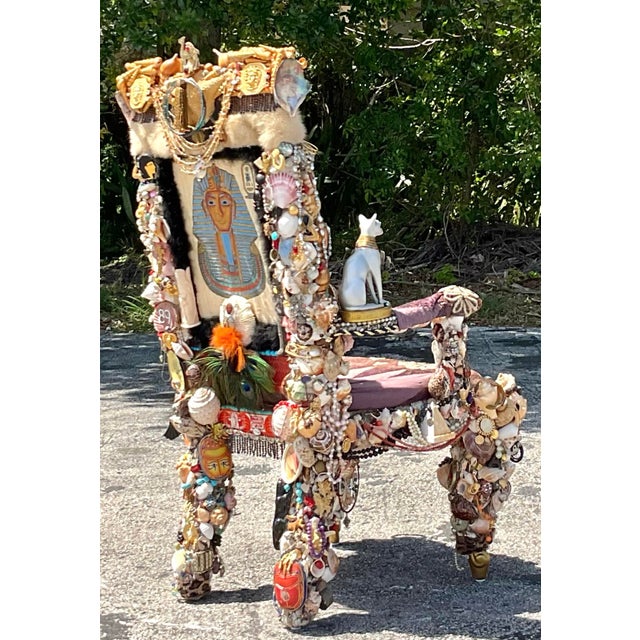 Vintage Boho Artisan Found Object and Shell Chair For Sale - Image 4 of 7