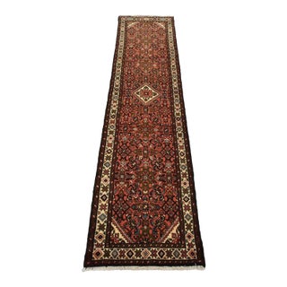 Hamedan Runner 2’4” X 9’7” Red Wool Vintage Tribal Hand-Knotted Rug For Sale