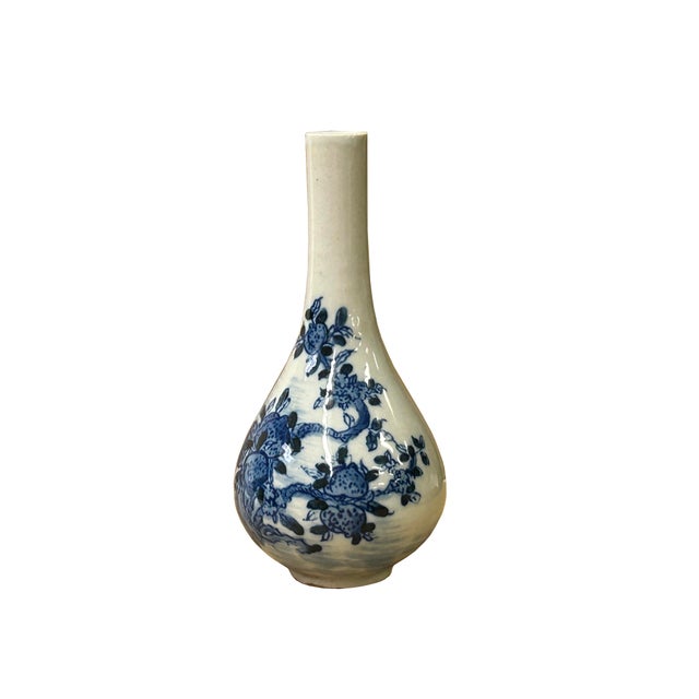 Vintage Tiny Small Blue White Pear Shape Blue White Graphic Vase For Sale In San Francisco - Image 6 of 10