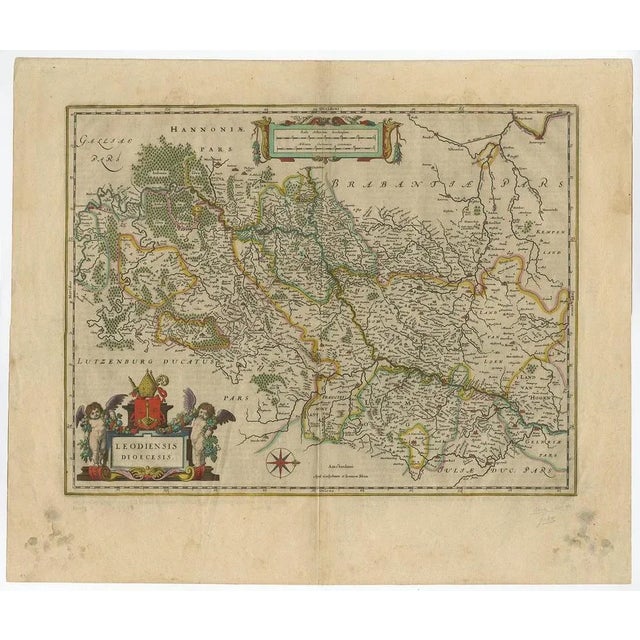 Antique print, titled: 'leodiensis dioecesis.' detailed map including the dutch and belgium provinces limburg and the...