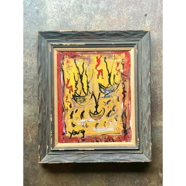 Purvis Young Vintage Boho Purvis Young Abstract Figurative Oil on Canvas For Sale - Image 4 of 6