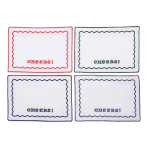 Dear Annabelle Toasty "Cheers!" Hand-Embroidered Cocktail Napkins - Set of 4