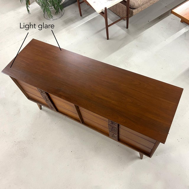 Brown Bassett Aztec 6 Drawer Low Dresser in Mayan Walnut Finish For Sale - Image 8 of 14
