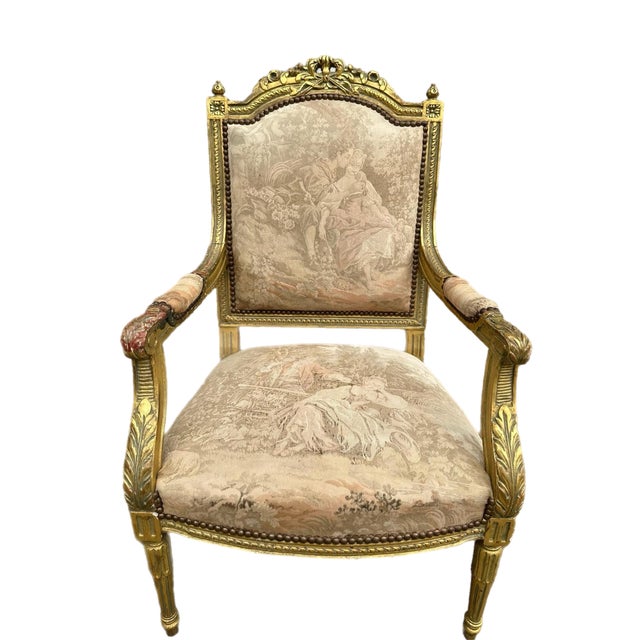 1950s Pair of Louis XVI–Style Giltwood Armchairs With 22k Gold Leaf For Sale In Miami - Image 6 of 14