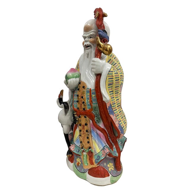 Huge Set of 3 Vintage Chinese Fu Lu Shou Feng Shui Trio Gods Figurines Statues For Sale - Image 15 of 16