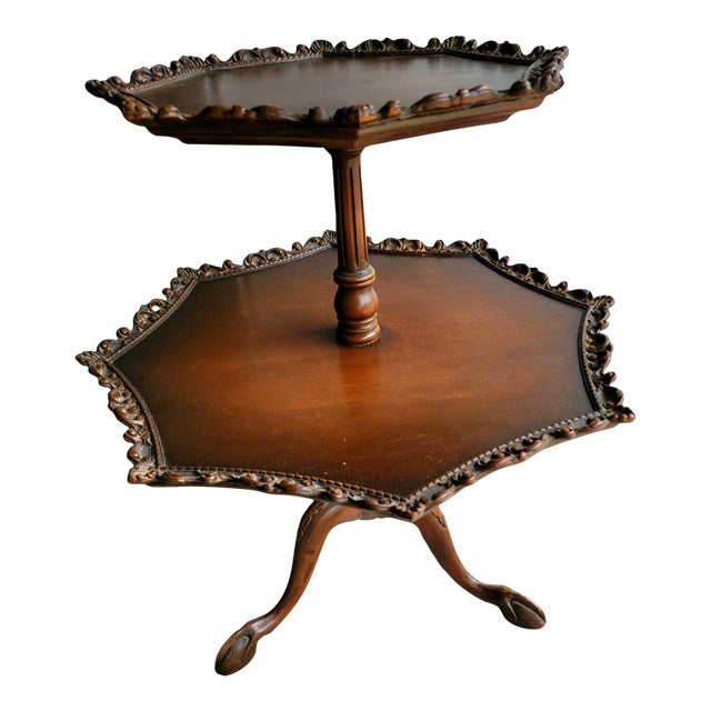 Vintage 2-Tier Walnut Side Table For Sale