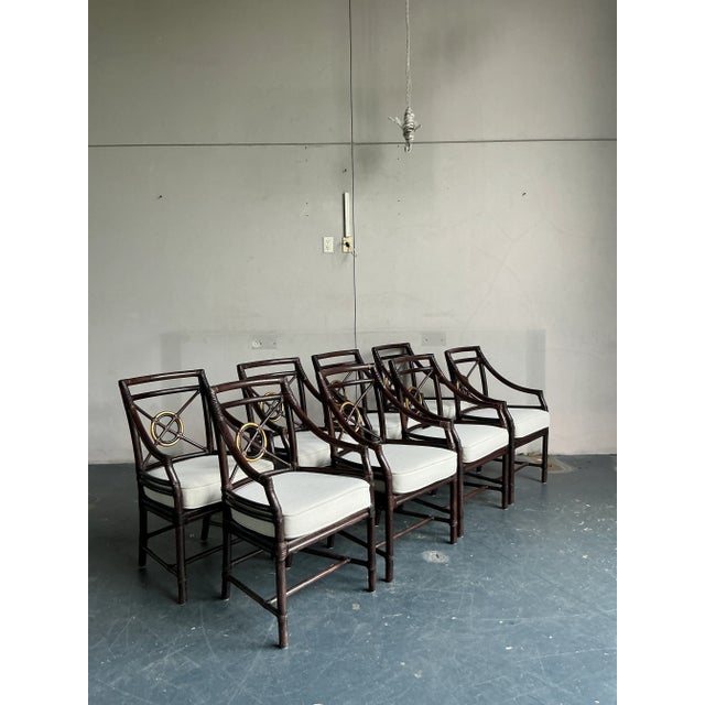 Vintage Coastal McGuire Target Back Rattan Dining Chairs - Set of 8 For Sale - Image 10 of 10