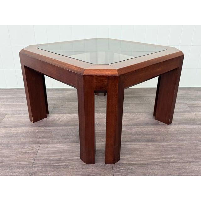 Mid-Century Modern Vintage Italian Coffee Table in Wood with Smoked Glass Top, 1970s For Sale - Image 3 of 16