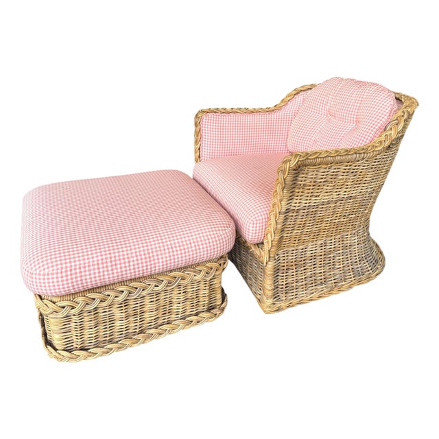 Wicker Works Braided Chair and Ottoman For Sale